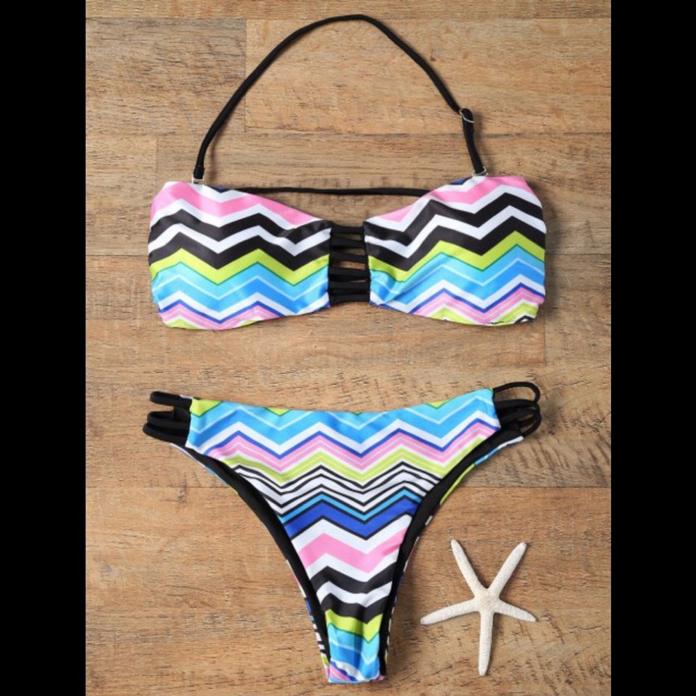 Chevron Stripe Strapeless Bikini Set